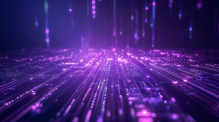 Futuristic purple and blue neon digital circuit network background