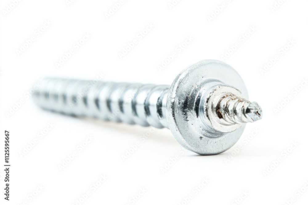 Poster a detailed view of a single screw on a clean white background, ideal for use in diy tutorials or pro