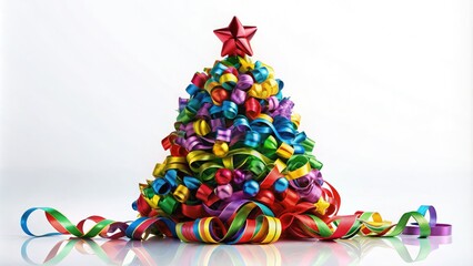 A breathtaking Christmas tree made from ribbons stands out against a white background, serving as inspiration for holiday decor and festive celebrations. Perfect for your celebrations!