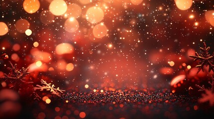 Red glowing Christmas frame background with flakes