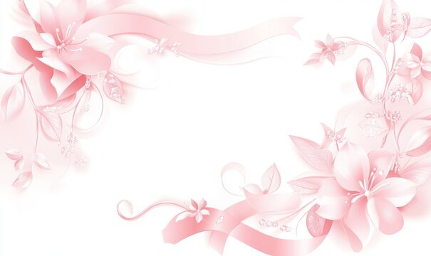 Vector clipart of a pastel pink invitation template with floral decoration and ribbon elements, isolated on a white background.