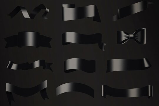 A set of black ribbons against a black backdrop