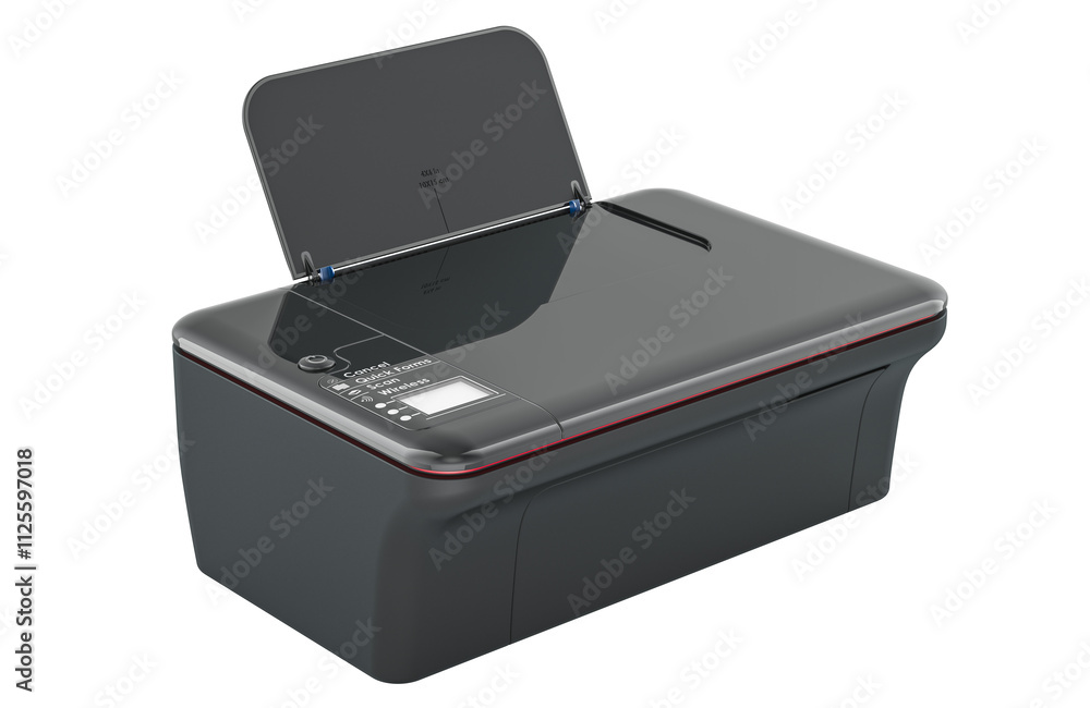 Poster inkjet computer printer. inkjet multifunction printer mfp, 3d rendering isolated on transparent back