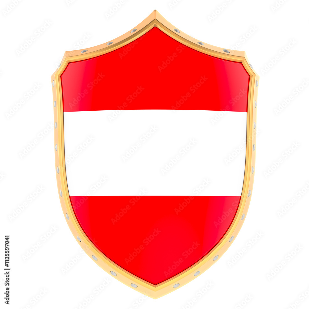 Poster shield with austrian flag, 3d rendering isolated on transparent background