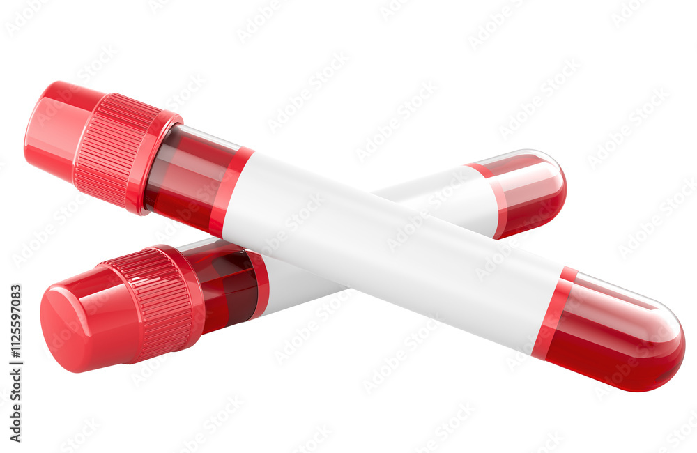 Poster test tubes with sample blood. 3d rendering isolated on transparent background