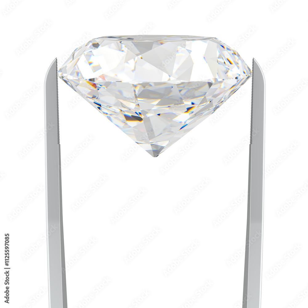 Poster tweezers with diamond, 3d rendering isolated on transparent background