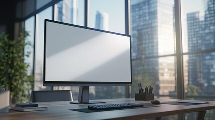 Fototapeta premium Modern Office Desktop Computer Blank Screen Display