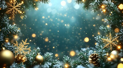 Green Christmas frame background with snowflakes