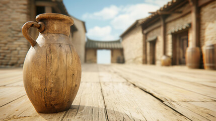 Delve into the art of ancient craftsmanship with this vintageinspired 3D rendering of traditional Chinese vinegar.