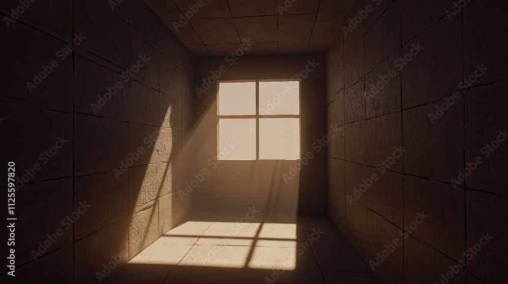 Aufkleber light streaming through a window in an empty room at dusk
