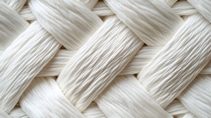 Closeup of a smooth white braided rope showcasing a satin-like finish and tightly woven strand