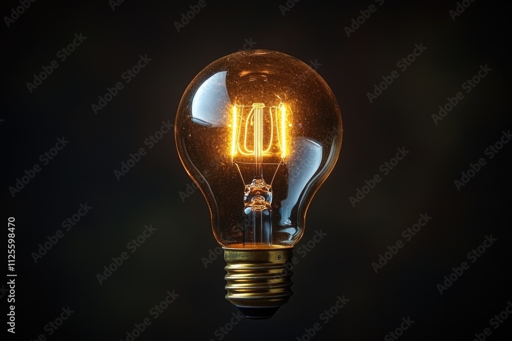 Poster a single light bulb shining bright in a dark environment, suitable for use in scenes about power out