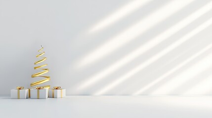 Obraz premium Minimalistic Christmas Tree with Wrapped Gifts and Soft Shadows