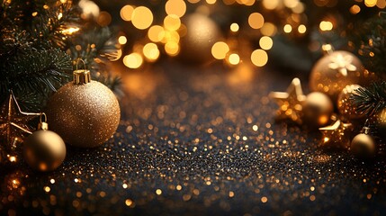 Fototapeta premium Golden Christmas frame background with snowflakes