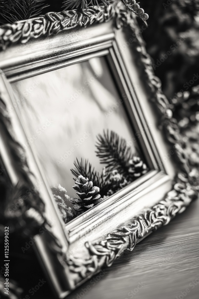 Poster a simple yet elegant image of pine cones arranged in a picture frame, perfect for use as a decorativ