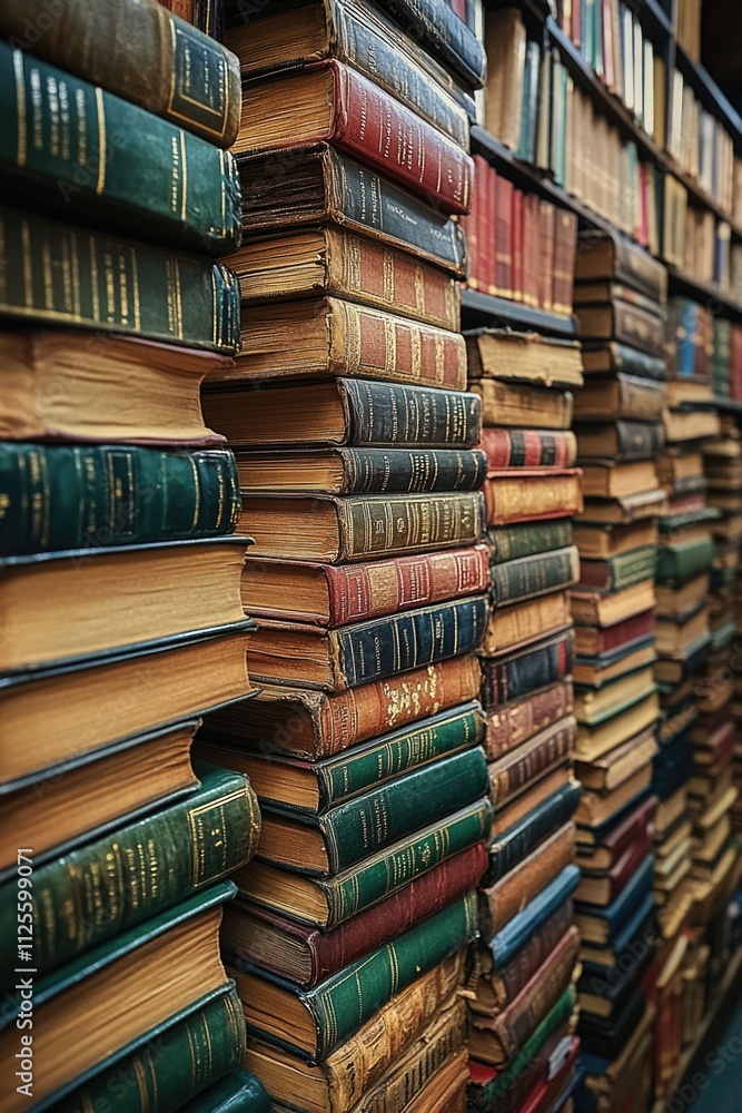 Poster A stack of books stacked vertically on top of each other