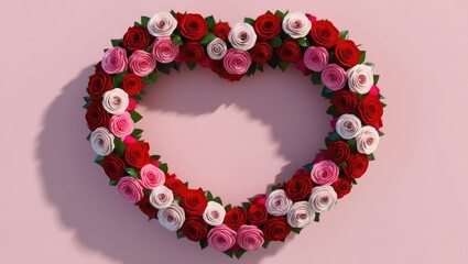 Obraz premium Heart Shaped Wreath Of Red Pink And White Roses