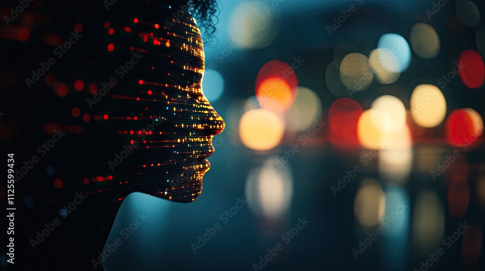 Poster abstract profile with colorful light trails and bokeh background