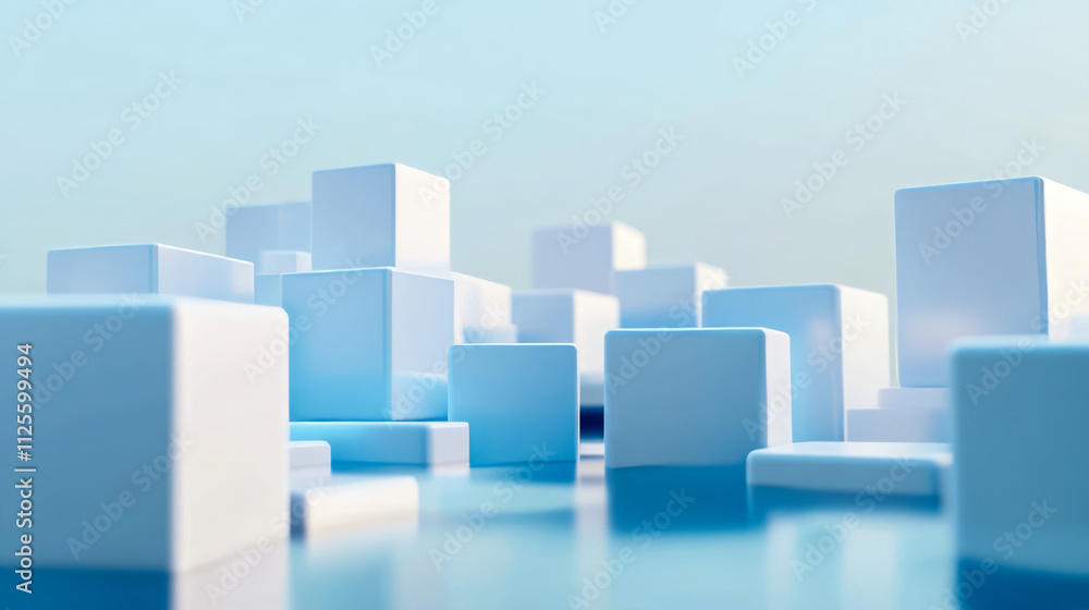 Poster abstract cubic forms in serene gradient blue environment