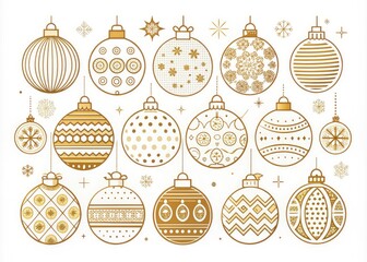 A collection of line art Christmas ball icons, perfect for holiday decor and New Year tree ornaments. Flat vector designs for festive winter celebrations.