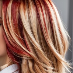Naklejka premium Blonde hair with red highlights.