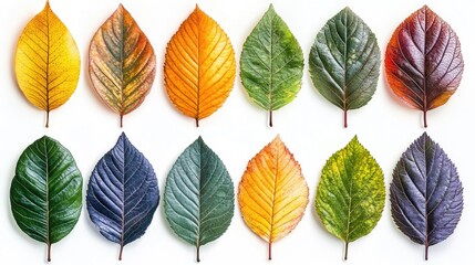 Obraz premium A collection of colorful leaves arranged on a white background