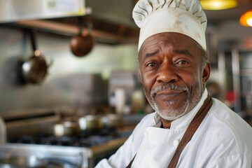 Portrait of a senior African American male chef in kitchen