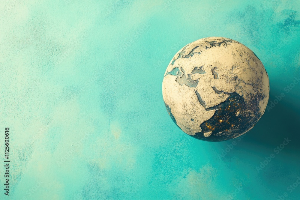 Poster image of the earth against a blue background, ideal for representing our planet in space or environm