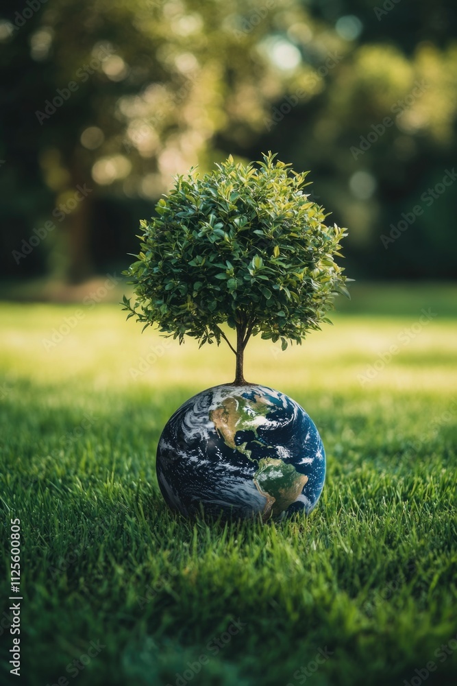 Poster a small tree in the shape of the earth, suitable for illustrations and educational purposes