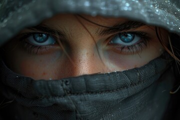 Fototapeta premium A face hidden behind a hood, ideal for representing anonymity or stealth