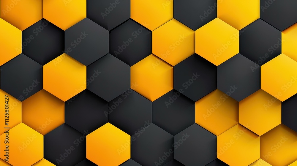 Poster explore a sleek black and yellow hexagonal background, showcasing a futuristic honeycomb grid design
