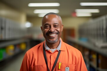 Obraz premium Portrait of a smiling African American school janitor