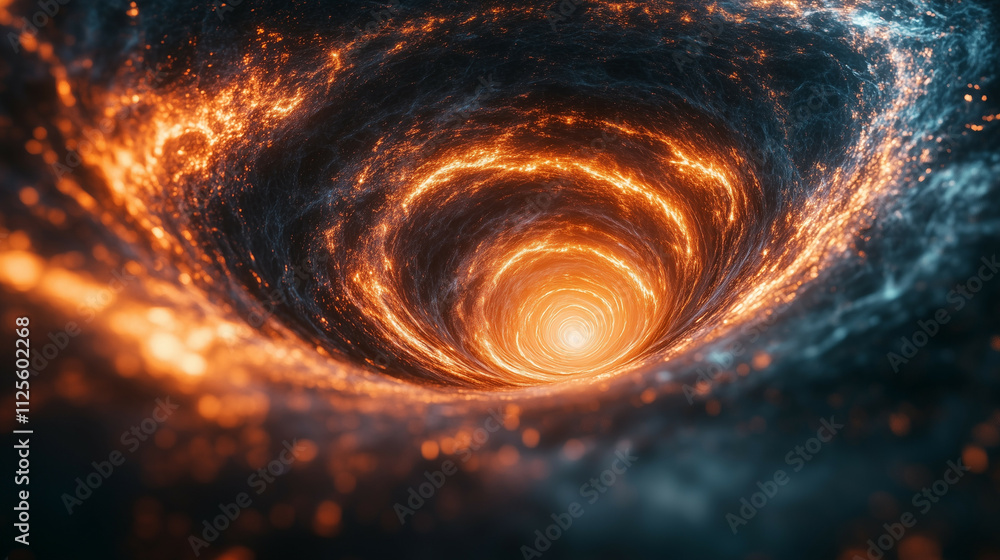 Poster a multiverse portal visualized with swirling 2d fractal patterns transitioning into realistic 3d tun
