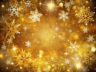 A festive golden grunge background adorned with delicate snowflakes and twinkling stars creates a beautiful canvas for holiday wishes and warm seasonal greetings.