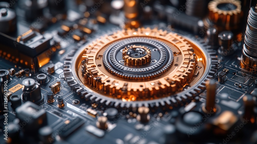 Poster A close-up shot of a circuit board featuring a clock component