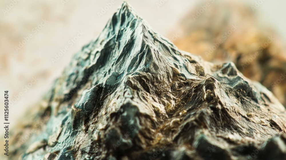 Poster a close-up view of a rock formation against a mountainous backdrop