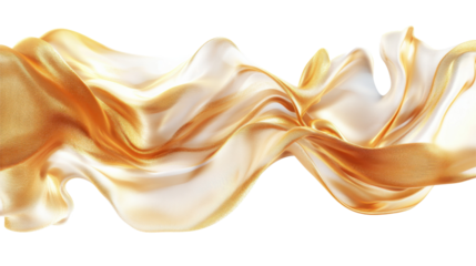 Abstract fluid shapes, 3d rendering illustration of gold waves and cloth fabric floating in the white background. Modern art poster design with surrealistic twisted forms
