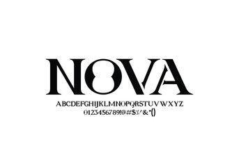 Nova font for logo and headline. Isolated Vector typeset	