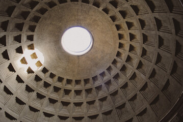 Dome inside the pantheon in Rome, Italy.
