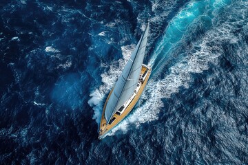 Obraz premium A sailboat gliding through the open ocean, with waves and sea spray
