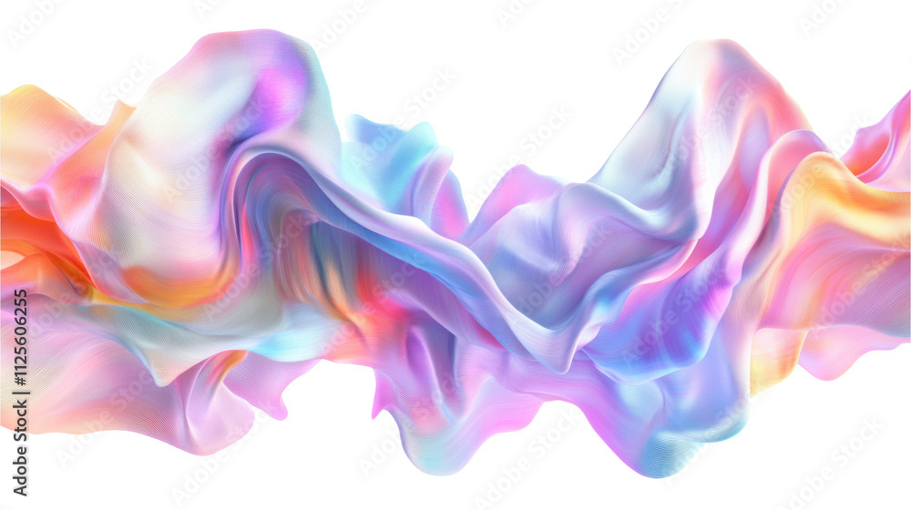 Poster abstract fluid shapes, 3d rendering illustration of colorful pastel color waves and cloth fabric flo