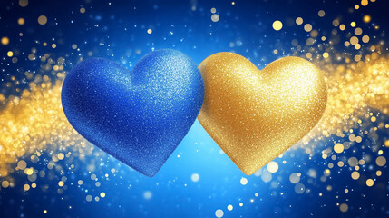 Sparkling blue and gold hearts express love and emotion in a colorful design inspired by Ukraine's flag colors
