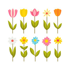 Ten simple flower drawings feature tulips and daisies.