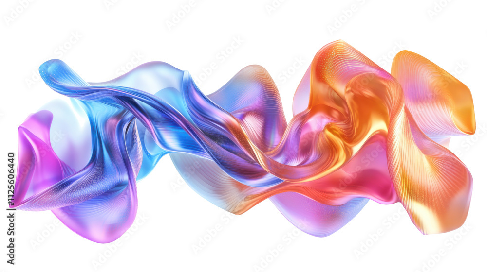 Poster abstract fluid shapes, 3d rendering illustration of colorful pastel color waves and cloth fabric flo