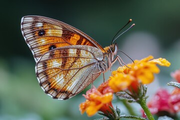 A close-up shot of a butterfly sitting on a flower, showcasing its delicate features and the beauty of nature