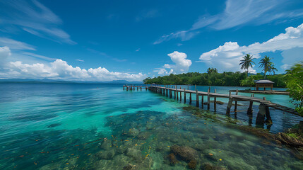 Obraz premium Tropical Island Pier and Crystal Clear Water