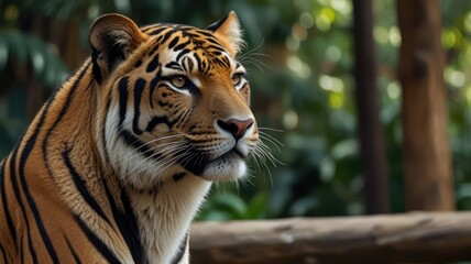 Obraz premium Close-up of a tiger's head and shoulders, gazing off into the jungle.