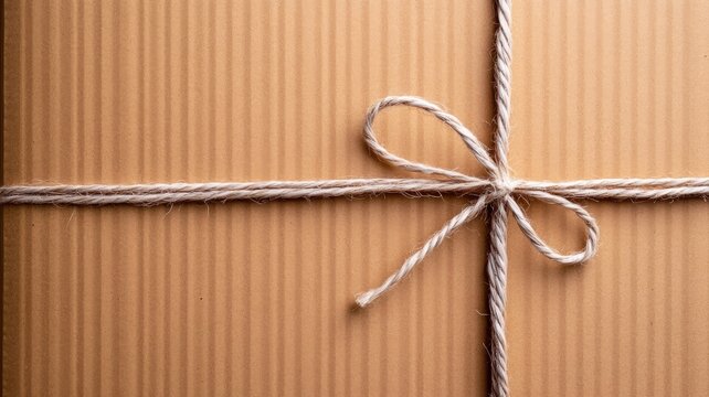 Brown cardboard box with string tied in bow