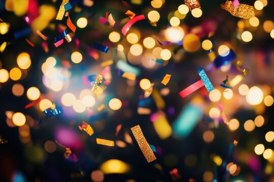 A pile of colorful confetti spills out onto a dark, mysterious backdrop