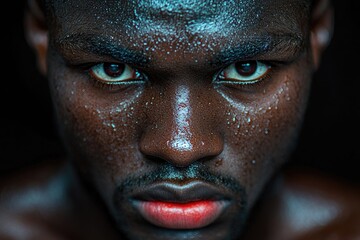 Portrait of a person with cosmetic powdery application, possibly for theatrical or artistic purposes